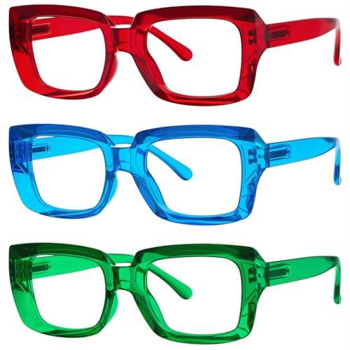 Image of Eyekepper 3 Pack Stylish Reading Glasses Women - Oversized Square Readers (Red /Blue /Green) +2.75