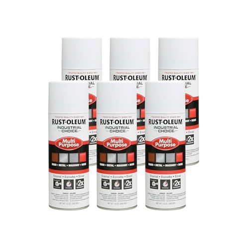 Rust-Oleum 1690830-6PK Industrial Choice 1600 System Multi-Purpose Spray Paint, 12 oz, Flat White, 6 Pack