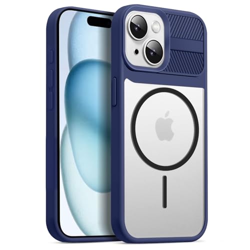 Image of KARWAN️ Magnetic Clear Back Case Cover for iPhone 15 (6.1-Inch-) |Acrylic Transparent Slim | Shockproof iPhone 15 Mobile Phone Back Cover [Clear Back] [TPU + Pc] [Blue]