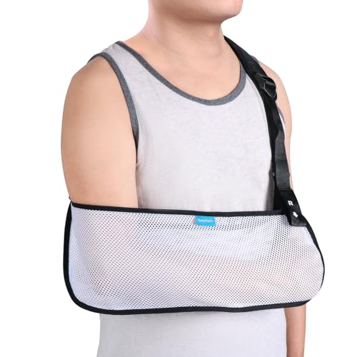 Image of Mesh Arm Shoulder Sling Medical Shoulder Immobilizer for Shoulder Injury Torn Rotator Cuff, Breathable Arm Brace for Shower, Right Left Arm Stabilizes Elbow Arm Wrist Injury for Men Women (White-M)
