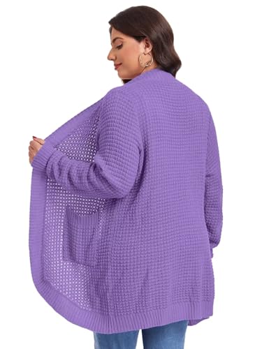 Image of LARACE Long Cardigans for Women Plus Size Tops Open Front Sweaters with Pockets Waffle Ribbed Sleeve Loose Fall Outwear