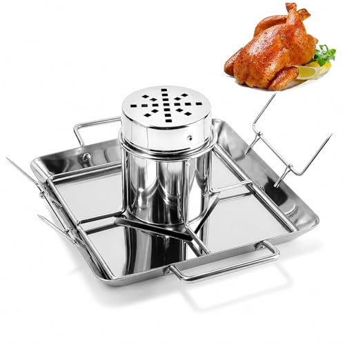 goldmiky Support de Poulet pour canette de bière, Support Grille RôTissoire Poulet Acier Inoxydable Vertical Chicken Gril, avec bac d'égouttage adapté au...
