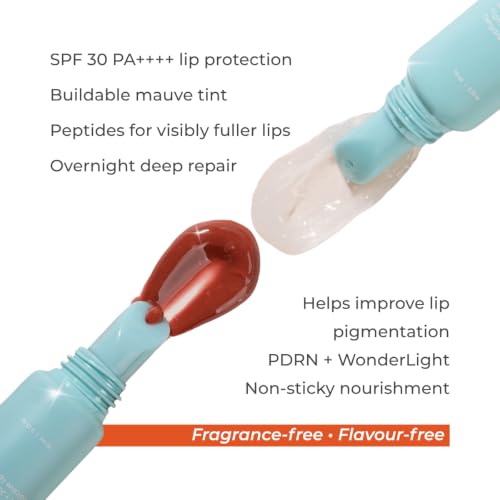 Image of Skinvest Melts SPF + Tint Lip Balm Gloss & Repair + Brighten Overnight Lip Mask Duo | SPF 30 PA++++ Peptides, PDRN, Ceramide & Hyaluronic Acid | 24H Lip Care System | 10ml + 10ml