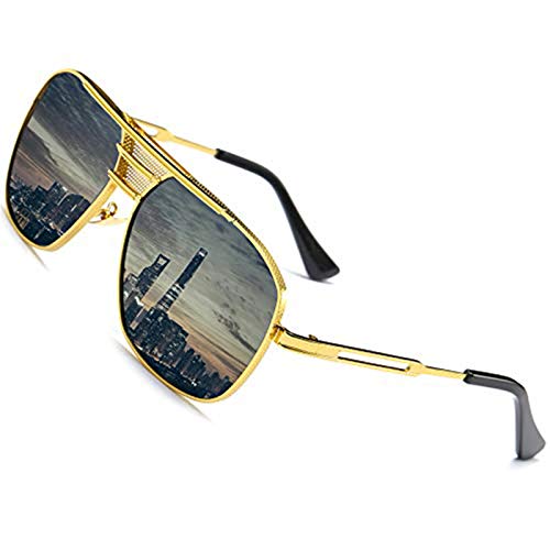 SHEEN KELLY a praça de grande piloto óculos de sol retro para homens de metal polarizados castanho/preto/prateado. - 52 Dourado