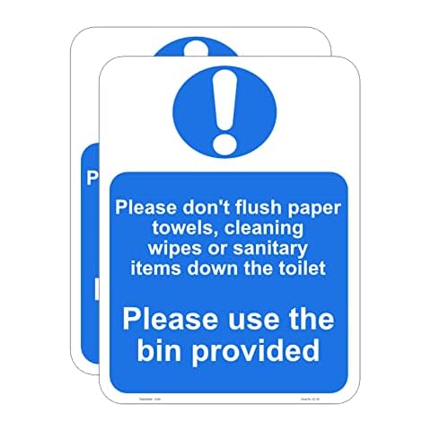 Haobase 2 Pcs Please Do Not Flush Paper Towels, Cleaning Wipes Or Sanitary Items Down The Toilet Please Use The Bin Provided Sign - Self Adhesive Vinyl (20cm x 15cm) Cover