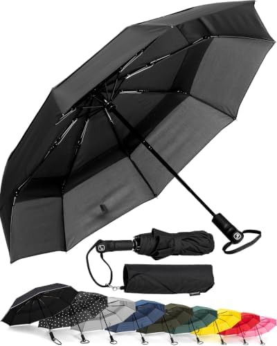 Ergonauts Travel Umbrella Windproof Vented Double Canopy with Teflon Coating - Portable Compact Foldable Lightweight Design and High Wind Resistance