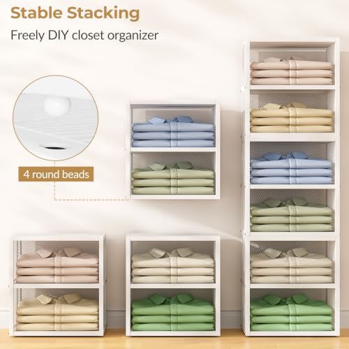 DAOUTIME 4-Tier Stackable Closet Organizers and Storage Shelves, Closet Storage Basket with Wood Tops Extra Storage, Clothes Sweaters Organizer Bins/Cube Storage Drawer for Home Wardrobe, White by DAOUTIME - Used condition - Image 7