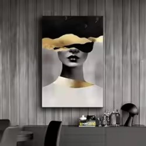 Art mural de luxe : triptyque femme or noir abstrait haute définition