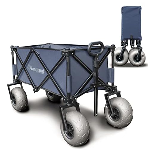 Rangland Beach Wagon with Big Wheels for Sand - All Terrain Steel Frame Utility Cart with 9" Pneumatic Tires, Collapsible Folding Design (Sand Warrior RX800) Navy Blue