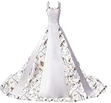 ZVOCY Women's Camouflage Wedding Dresses for Bride Satin White Camo Long Evening Prom Gown White 10