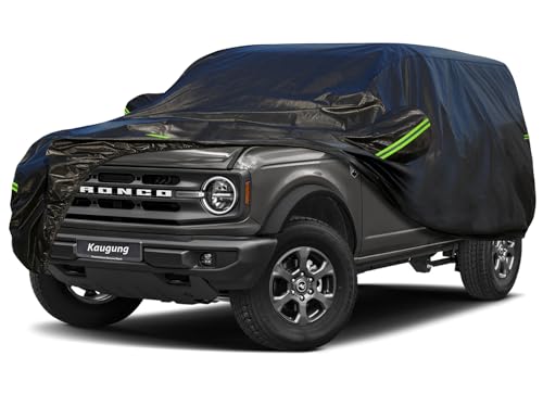 Image of KouKou Waterproof SUV Car Cover Suitable for Ford Bronco 4 Door from 2020 to 2025, 7 Layers Windproof All Weather Waterproof Outdoor Cover Sun Rain UV Dust Snow Protection. Black