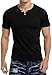 KUYIGO Men's Casual Slim Fit Short Sleeve Henley Tops V Neck Fashion T-Shirts Cotton Shirts Black Large