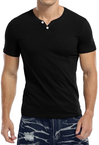 KUYIGO Mens Henley Shirts Slim Fit Short Sleeve Fashion Cotton Tops Tee4