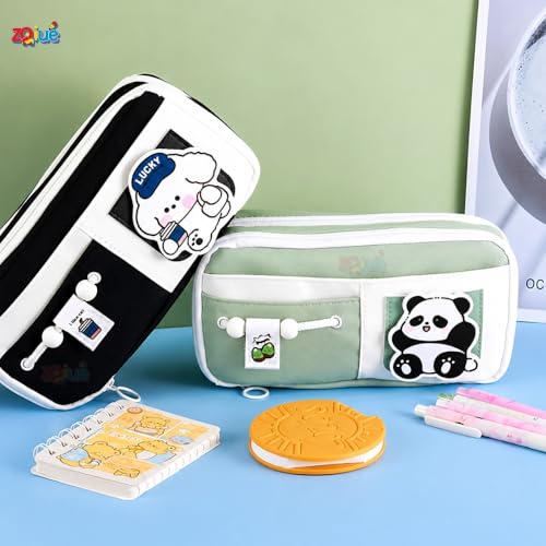 Image of Lucky Dog Pencil Pouch, 4 Compartment Storage Case | Cute Lucky Dog pencil pouch with double zipper design and spacious multi-compartment storage.