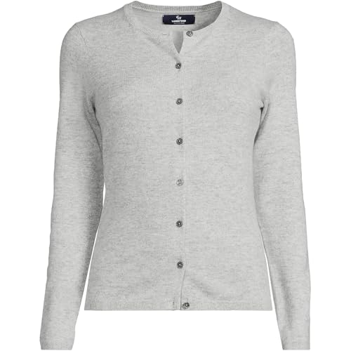Image of Lands' End Womens Cashmere Cardigan Sweater Light Gray Heather Regular Medium