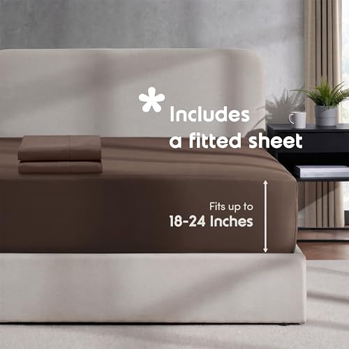 Image of Hearth & Harbor Chocolate Brown Duvet Cover with Fitted Sheet King Size | 4 Piece Soft Double Brushed Bedding Set, Button Closure, 1 Duvet Cover 104x90 Inches, 1 Fitted Sheet, 2 Pillow Shams