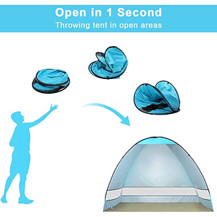 G4Free Large Pop up Beach Tent for 3-4 Person, UPF 50+ Automatic Sun Shelter Canopy Portable Outdoor Cabana Sun Umbrella