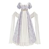 Nuoqi Regency Dress for Women 1800s Empire Waist Victorian Ball Gowns with Shawl, Purple, M