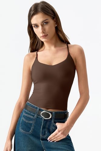 Image of QINSEN Womens Cross Back Tank Top V Neck Double Lined Camisole Top Sleeveless Spaghetti Strap Going Out Tops