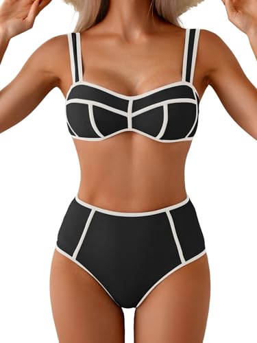 Eomenie Bikini Sets for Women Two Piece Swimsuits High Waisted Color Block Bathing Suits Tie Back Swimwear