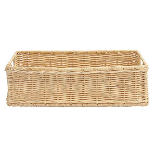 Image of Handmade Rattan Storage Tray for Bathroom & Kitchen Counter | Wicker Vanity Organizer Tray | Natural Cane Home Decor (35x25x10 cm, Beige)