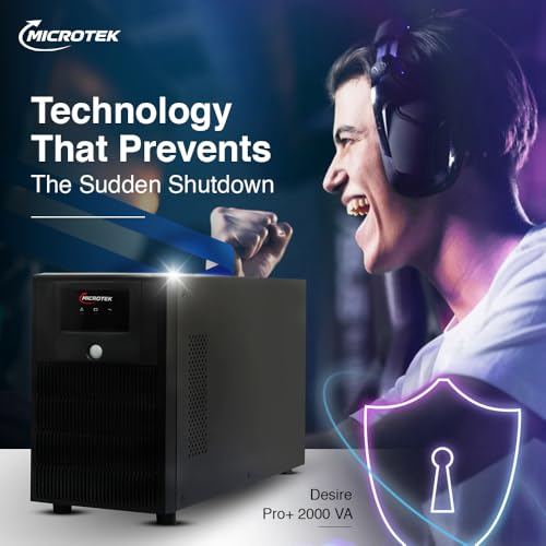 Image of Microtek Desire Pro+ 2000VA Offline UPS | 24VDC Battery | Simulated Sine Wave | Auto Restart | Input 140-300V AC | Output 220 /230V ±10% | Ideal for PCs, Routers, Home Office Backup