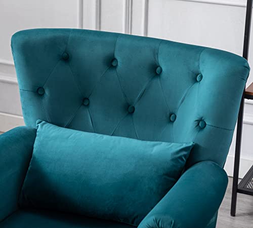 Janoray Mid Century Modern Accent Chair Upholstered Armchair Comfy Velvet Fabric Single Sofa With Tufted Wingback For Small Spaces Bedroom Living Room, A- Teal, A-Velvet #TOP2
