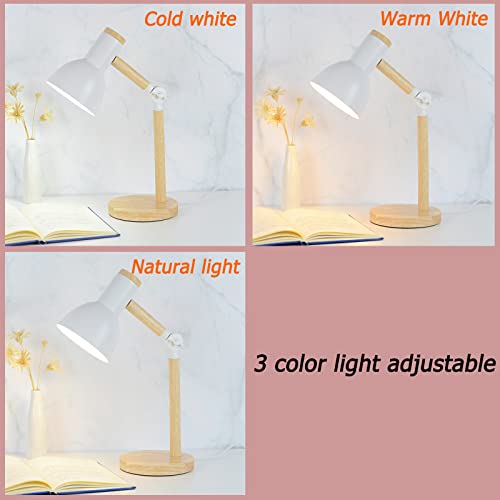 Bifuldyo Desk Lamp For Home Office, White Led Reading Light, 3 Color Adjustable Bedside Table Lamp For Kids, Nightstand, Task, Bedrooms, Study (Wooden) #TOP1