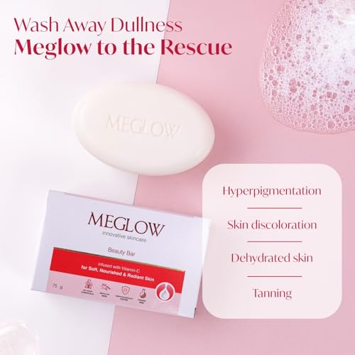 Image of Meglow Beauty Bathing Soaps Bar Combo Pack Of 6(75g) with Potent Vitamin-C - Body Soap Cleanser for Dry Skin||Skin lightening /whitening Soap||Make Skin Soft,Smooth & Nourished| Suitable All Skin Type
