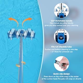 Pool Vacuum Head, Manual Cleaning Vacuum with Wheels 14'' Heavy Duty Handle Pool Vacuum Heads for Inground & Above Pools with Flexible Swivel, Swimming Pool Head for Absorb