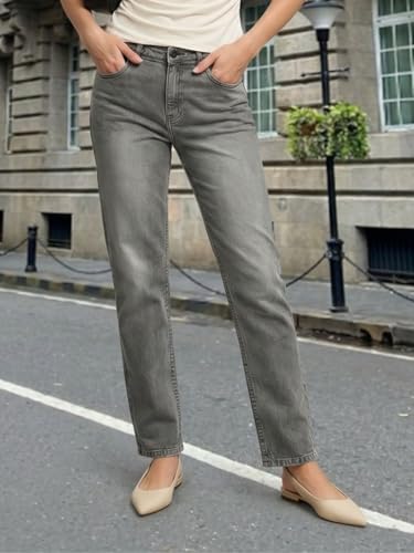 Image of Urbano Fashion Women's High Rise Straight Fit Washed Jeans Non-Stretchable