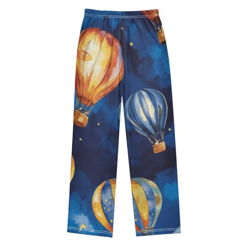 Hot Air Balloon Oil Painting Boys Long Pants Soft Trousers Elastic Waist Kids Lounge Bottoms with Pockets S-XL2