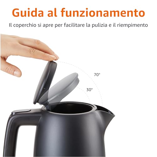 Amazon Basics Bollitore Elettrico 1,7L, 2200 W, Senza Bpa Con Base A 360°, Spegnimento Automatico E Filtro Anticalcare Estraibile, Nero Opaco - 4