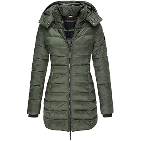Celucke Women's Winter Warm Jackets Coats Fashion Women Hooded Removable Outwear Ladies Warm Coat Long Padded Slim Jacket Woman's Coats Green Cover