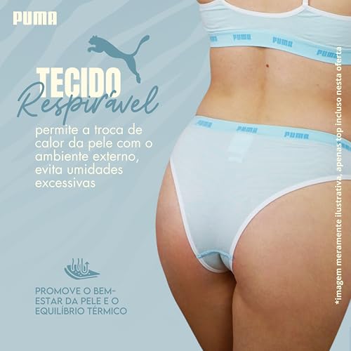 PUMA Calcinha Sem Costura Elástico 35mm Anatômica Confortável Toque Macio Adulto Feminina, Piscina,