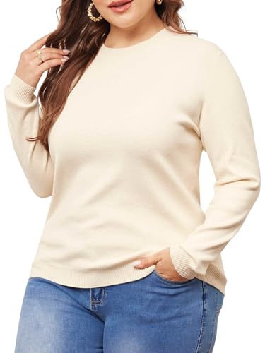 Image of Agnes Orinda Plus Size Sweater for Women Long Sleeve Crewneck Shirts 2024 Fall Knit Casual Basic Tee Tops