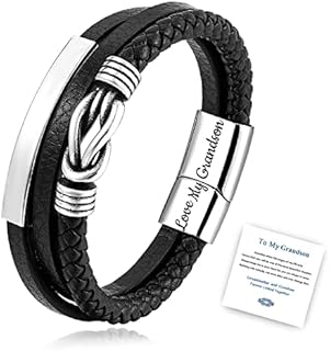 KINTAN To My Grandson Bracelet - Grandmother and Grandson Forever Linked Together Infinity Knot Leather Bracelet for Men Inspirational Wristband, Gift for Grandson (1Pcs)