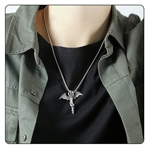 Fusamk Punk Animal Pendant Titanium Steel Sword Wing Dragon Necklace #TOP5