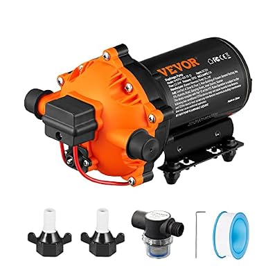 VEVOR Water Diaphragm Pump, 12V DC, 5.5 GPM Flow, 70 PSI Rated Pressure (40-100 PSI Adjustable), 1/2" MNPT Self Priming Sprayer Pump with Pressure Switch for Car Washing, Agricultural Irrigation