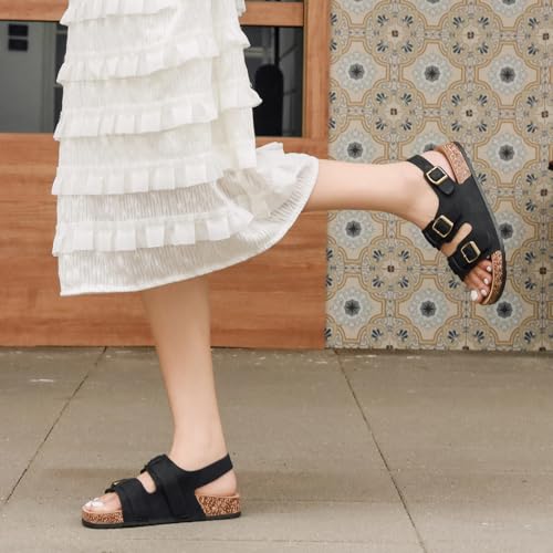 Cork Sandals With Back Strap Double Buckle Footbed Clogs Sandals Women and Men Comfortable Adjustable Ankle Strap Flat Sandal Dressy Open Toe Mules Casual Non Slip Summer Shoes sandalias de mujer 7