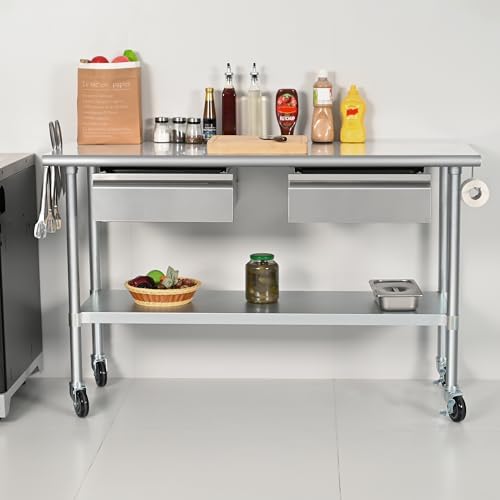 HARDURA Stainless Steel Table with 2 Drawers & Casters, Metel Prep Table with Hook, Tissue Holder and Undershelf 24x60 Inches for Commercial Kitchen Prep by HARDURA Restaurant Equipment - Image 5
