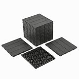 Panana 9Pcs Plastic Interlocking Deck Tiles, 12'x12' Waterproof Outdoor Composite Flooring Floor Decking Tiles for Porch Poolside Balcony Backyard, Dark Gray