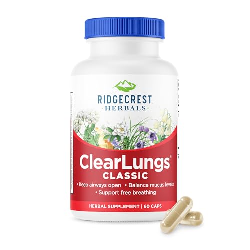 RidgeCrest Herbals ClearLungs Classic Daily Health Supplement Natural Lung and Nasal Wellness Formula for Bronchial Respiratory Immune Sinus and Mucus Support (60 Vegan Caps 30 Serv)