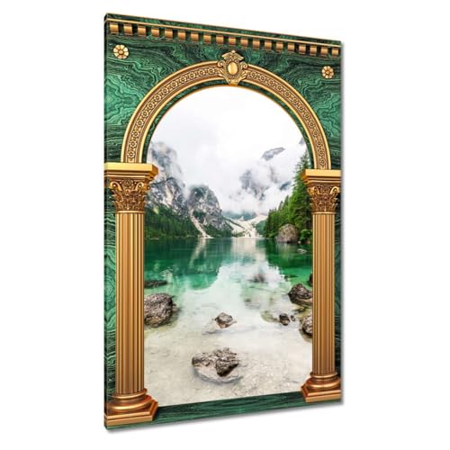 Paysage de lac de montagne imprimé sur toile 80x120cm pour créer un salon style chalet cosy