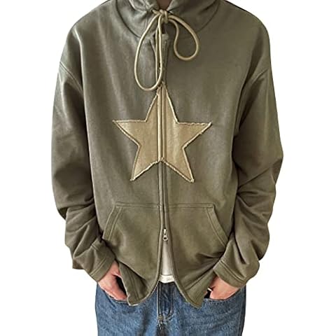 SMIMGO Women's Y2K Zip Up Hoodie Long Sleeve Oversized Sweatshirt for Teen Girl Star Graphic Coat Pullover Grunge Aesthetic Streetwear (Color : Green, Size : S) Cover