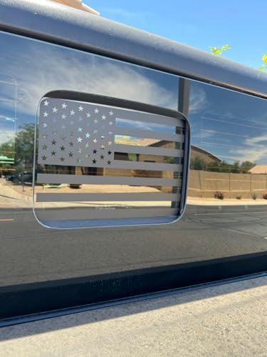 Image of Xinghe for Jeep Gladiator JT 2020-2025 2026 Rear Middle Window American Flag Decal for Truck, Matte Black USA Flag Decal for Truck Back Sliding Window
