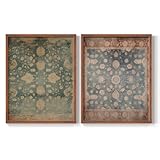 Renditions Gallery Set of 2 Peel & Stick Framed Prints, Abstract Wall Art, Vintage Floral Tapestry Wall Decor, Re-Stickable - Ready to Hang - 11'x14' - Walnut Frame GAL044