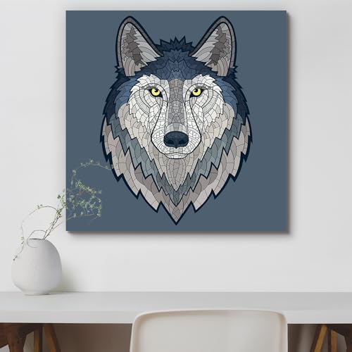 Image of ArtzFolio Wolf Head Mascot | Premium Canvas Painting for Bedroom & Living Room | Wooden Stretching | 28 x 28 inch (71 x 71 cms)