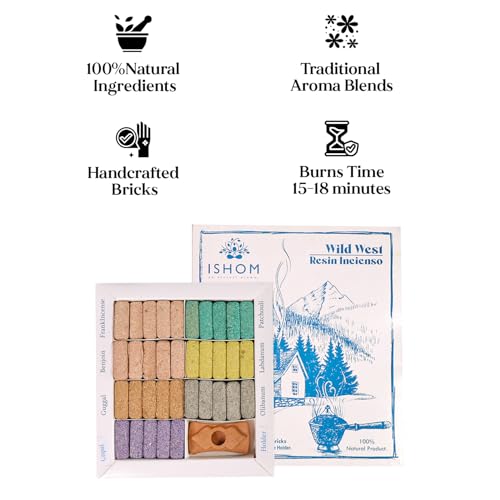 Image of Wild West Smudge Incense 70 Bricks with Holder Combo, 7 Natural Aromatic Fragrances - Copal, Guggal, Benzoin, Frankincense, Olibanum, Labdanum,Patchouli for Meditation & Home Purification