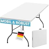 STEELSØN Zennar Gartentisch klappbar – Campingtisch wetterfest 180x74 cm – Buffettisch aus Kunststoff in weiß – Klapptisch für Garten, Terrasse & Balkon – Partytisch für 8 Personen mit Tragegriff